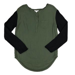 Rubbish Long Sleeve Hunter Green Black Blouse Front Buttons Pocket